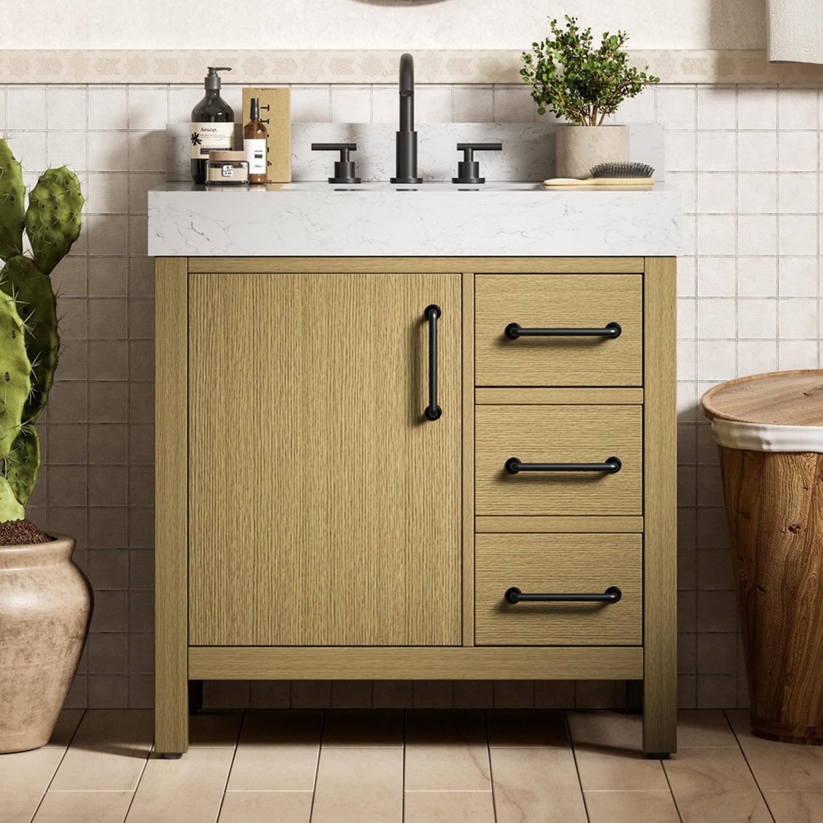 32 Inch Single Bathroom Vanity In Honey Brown With Backsplash Honey Brown Finish - KITCHEN & BATH by Joshua Marshal