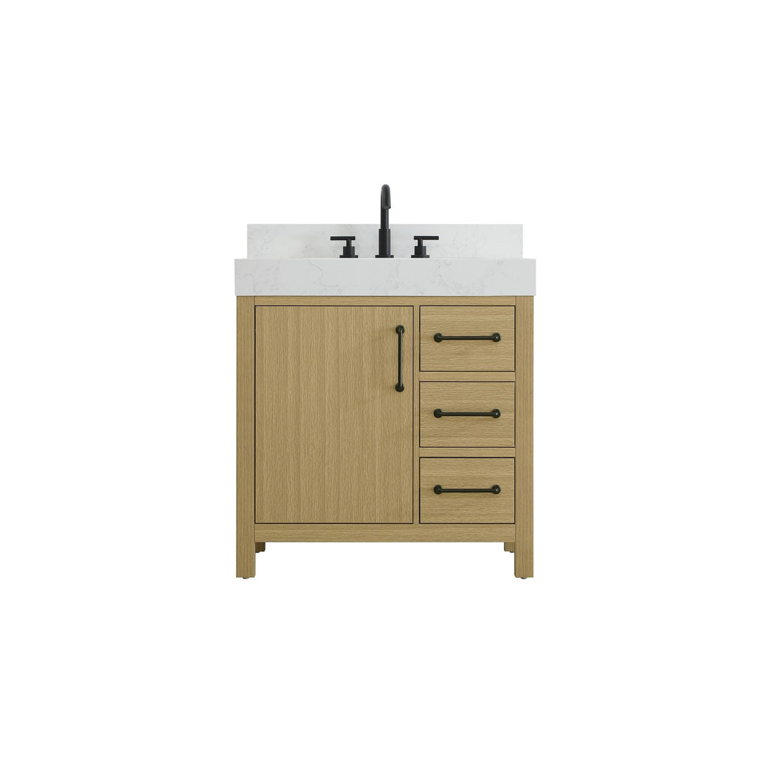 32 Inch Single Bathroom Vanity In Honey Brown With Backsplash - View 3 - Joshua Marshal