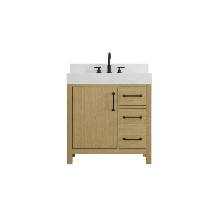 32 Inch Single Bathroom Vanity In Honey Brown With Backsplash - View 3 - Joshua Marshal