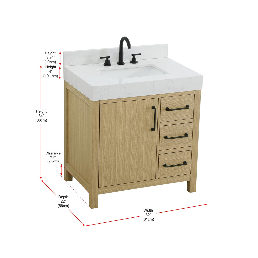 32 Inch Single Bathroom Vanity In Honey Brown With Backsplash - View 6 - Joshua Marshal