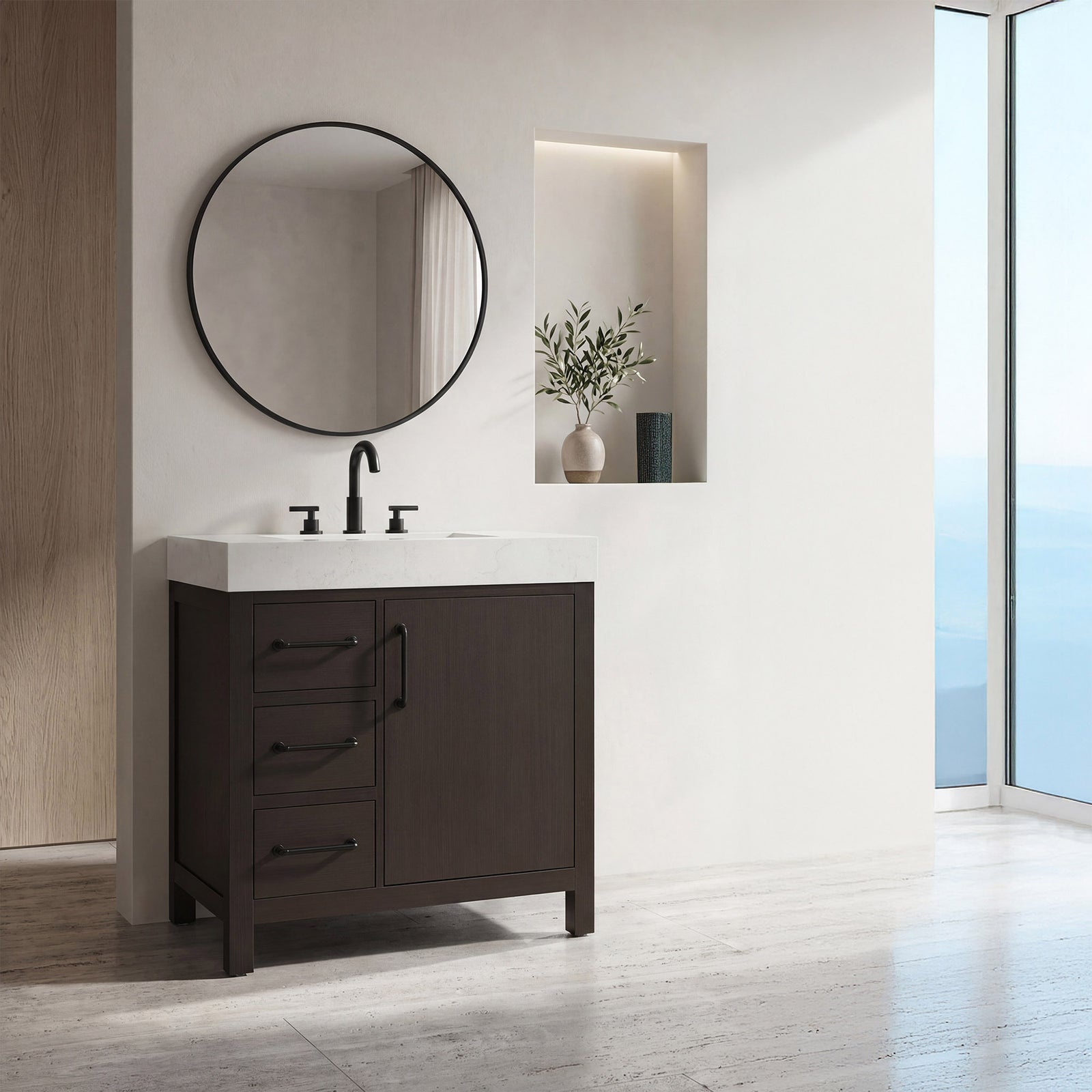 32 Inch Single Bathroom Vanity In Mocha Brown - View 2 - Joshua Marshal