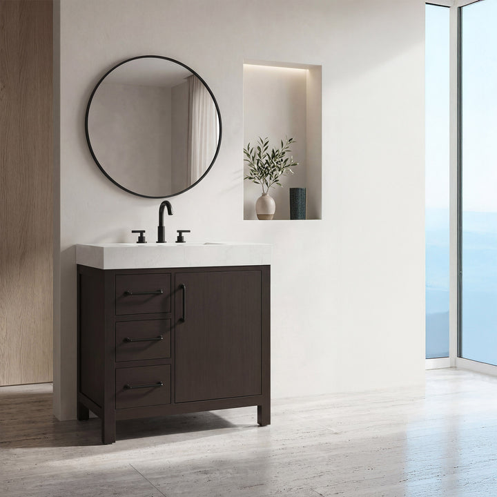 32 Inch Single Bathroom Vanity In Mocha Brown - View 2 - Joshua Marshal