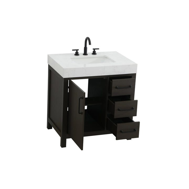32 Inch Single Bathroom Vanity In Mocha Brown - View 4 - Joshua Marshal