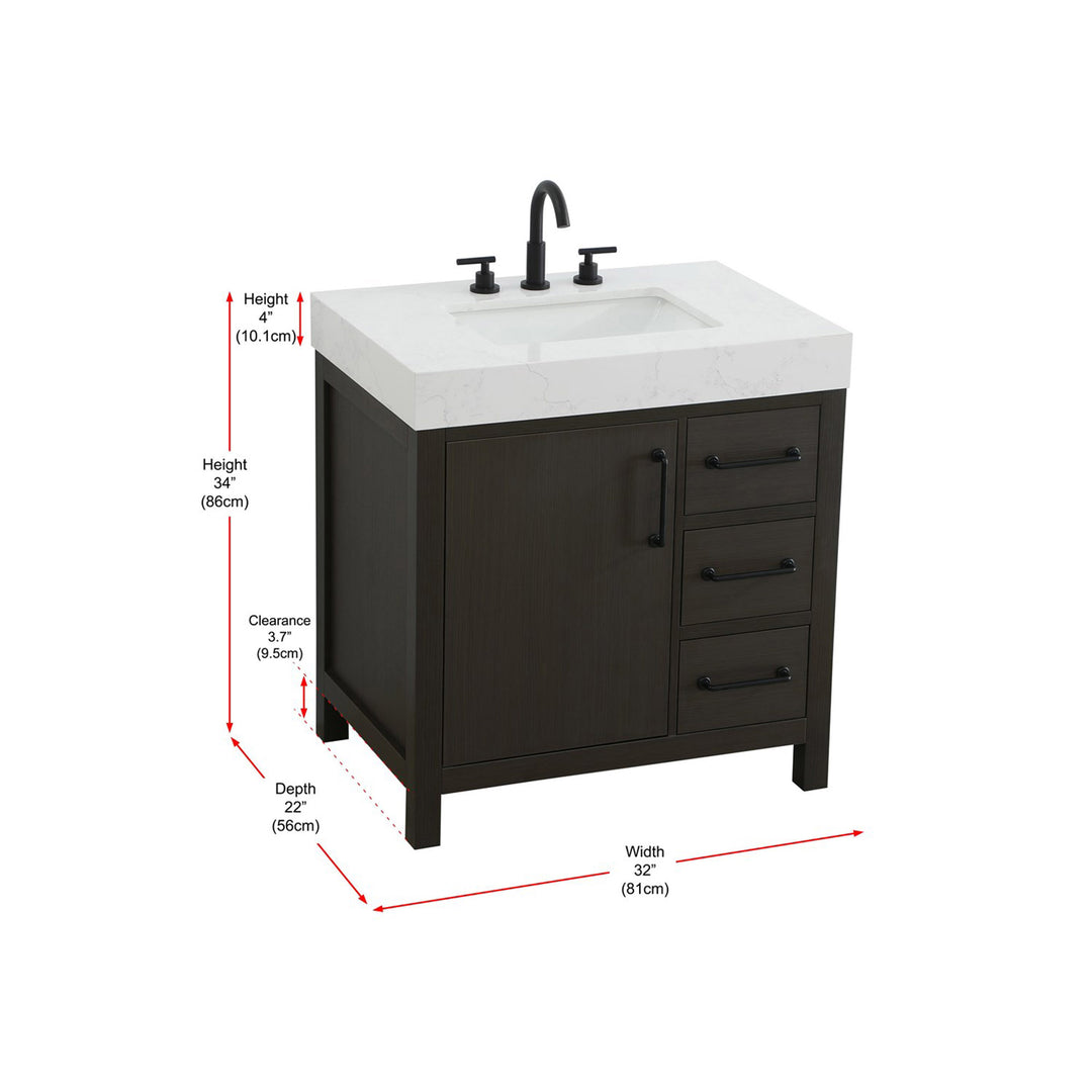 32 Inch Single Bathroom Vanity In Mocha Brown - View 5 - Joshua Marshal
