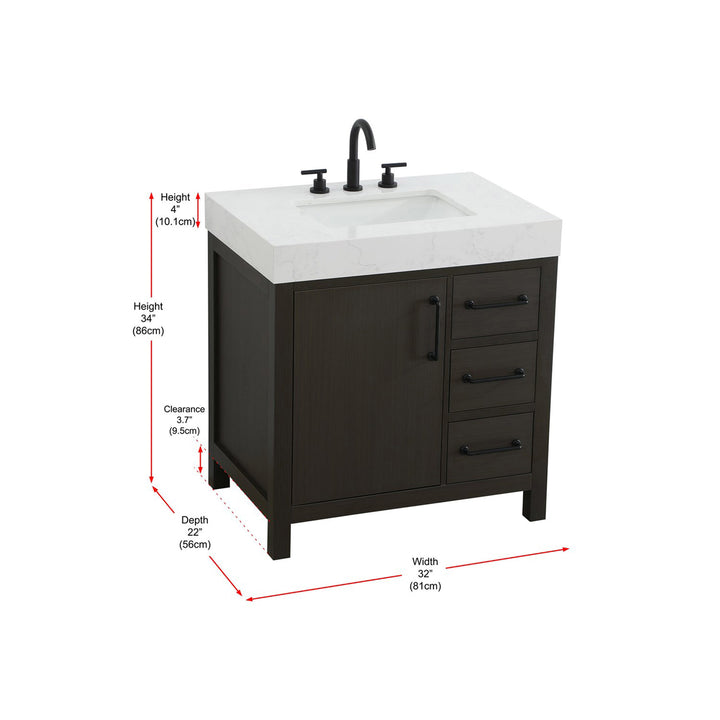 32 Inch Single Bathroom Vanity In Mocha Brown - View 5 - Joshua Marshal