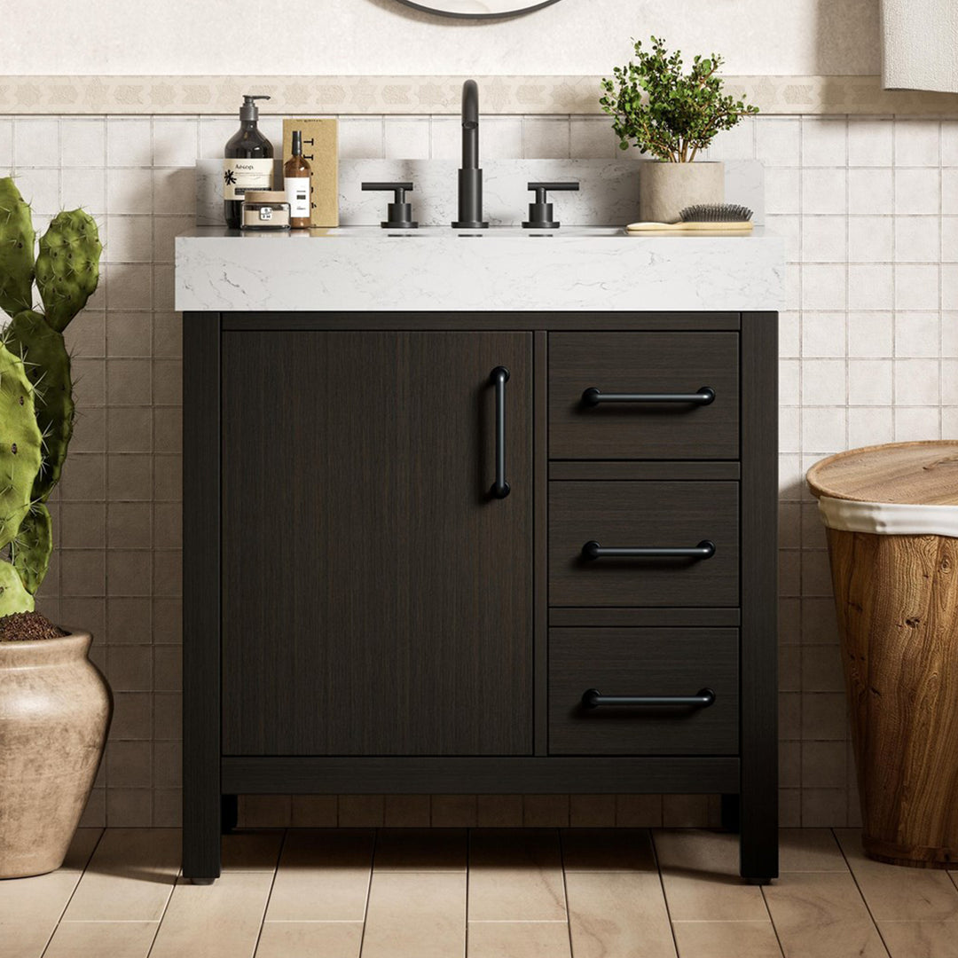 32 Inch Single Bathroom Vanity In Mocha Brown With Backsplash Mocha Brown Finish - KITCHEN & BATH by Joshua Marshal