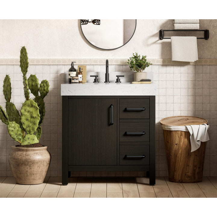 32 Inch Single Bathroom Vanity In Mocha Brown With Backsplash
