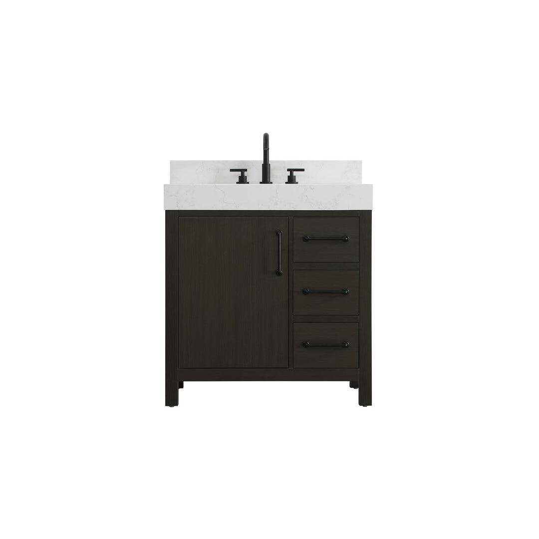32 Inch Single Bathroom Vanity In Mocha Brown With Backsplash - View 3 - Joshua Marshal