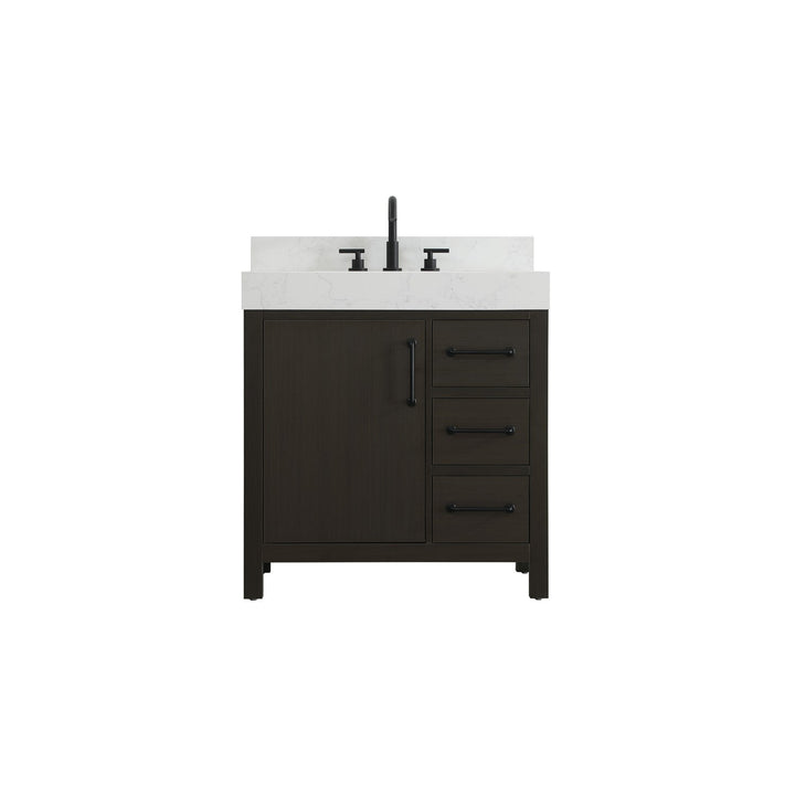 32 Inch Single Bathroom Vanity In Mocha Brown With Backsplash - View 3 - Joshua Marshal