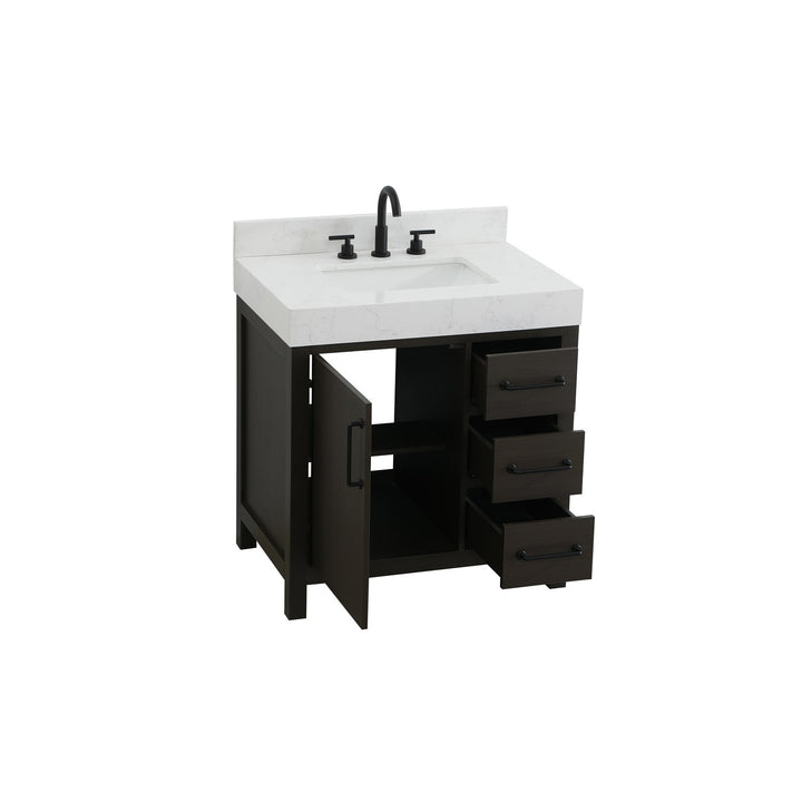 32 Inch Single Bathroom Vanity In Mocha Brown With Backsplash - View 4 - Joshua Marshal