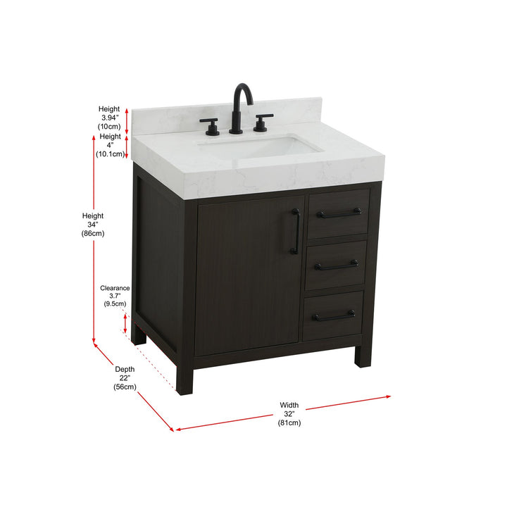 32 Inch Single Bathroom Vanity In Mocha Brown With Backsplash - View 6 - Joshua Marshal