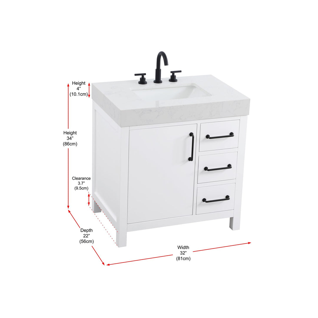 32 Inch Single Bathroom Vanity In White - View 6 - Joshua Marshal