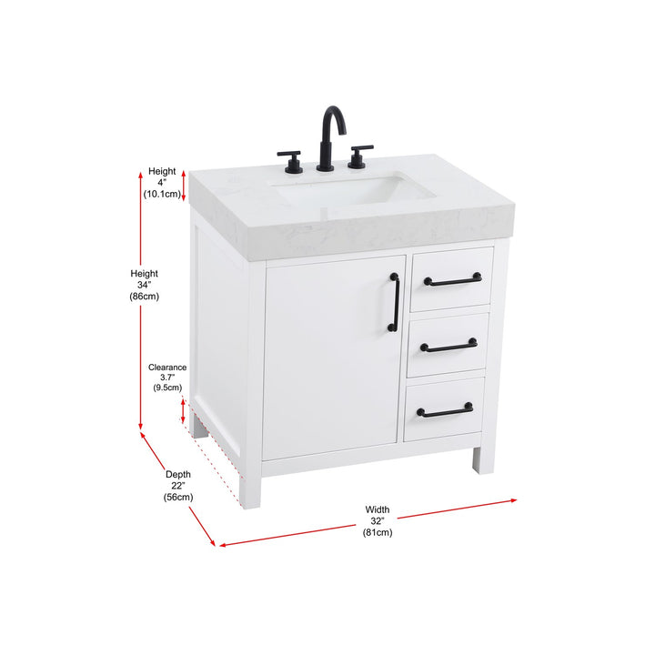 32 Inch Single Bathroom Vanity In White - View 6 - Joshua Marshal