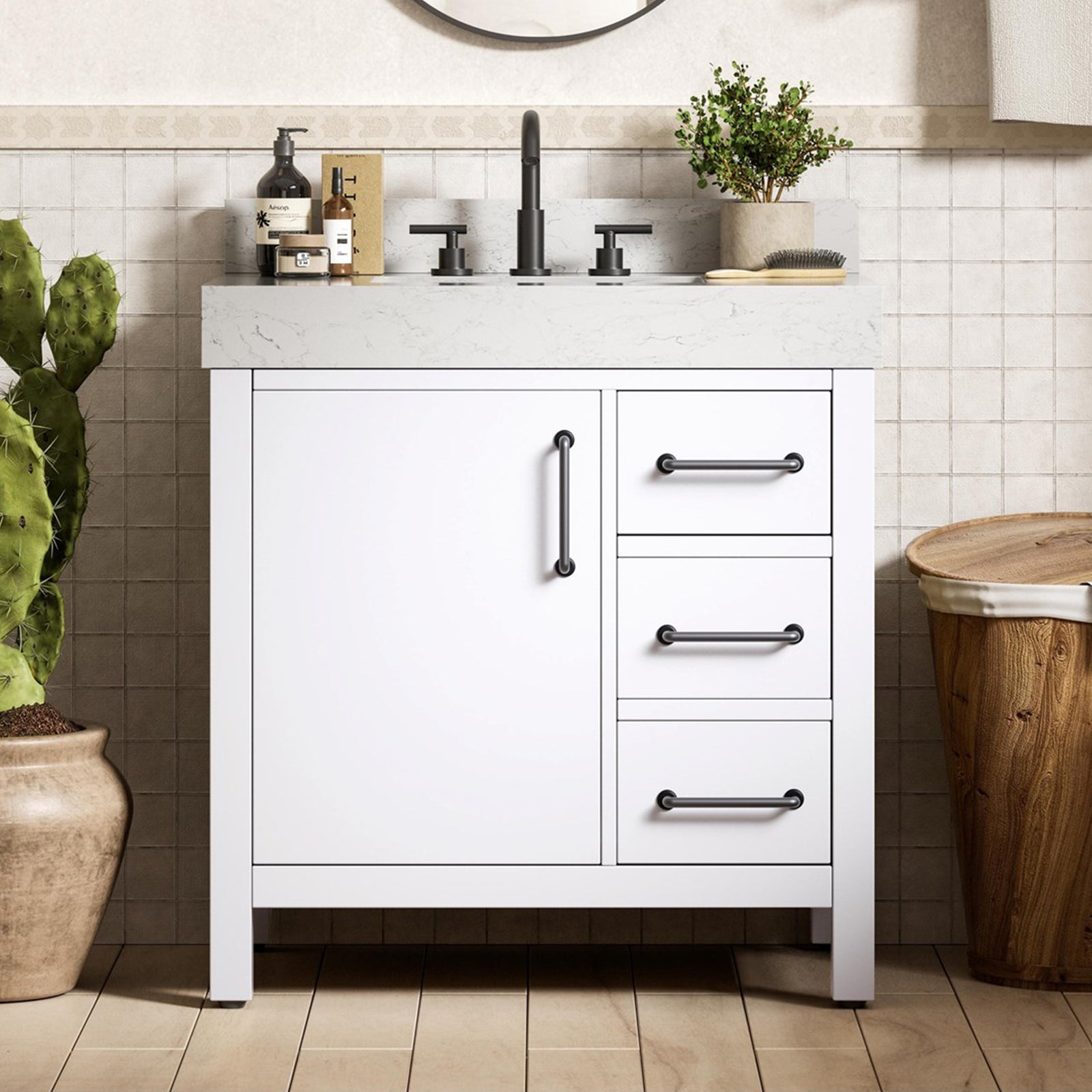 32 Inch Single Bathroom Vanity In White With Backsplash White Finish - KITCHEN & BATH by Joshua Marshal