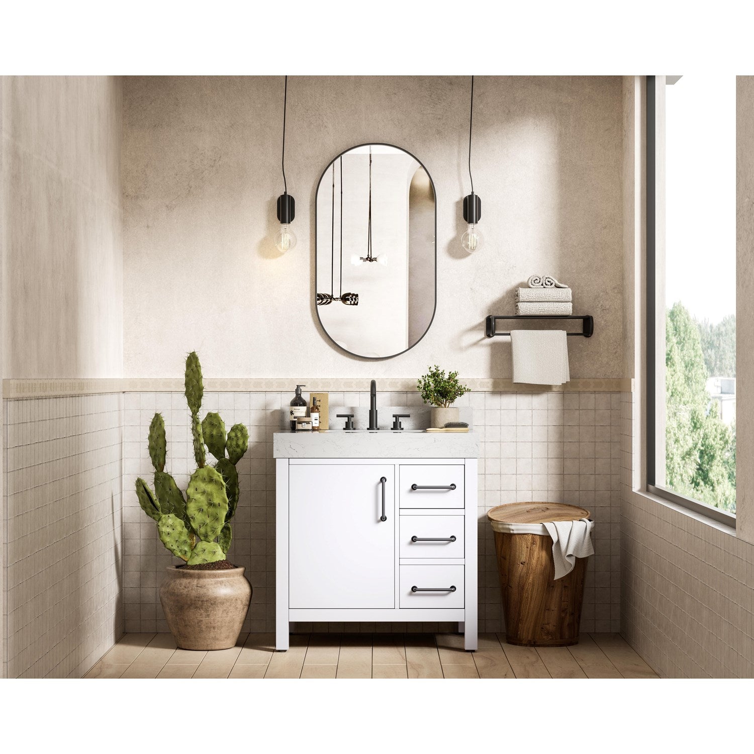 32 Inch Single Bathroom Vanity In White With Backsplash - View 2 - Joshua Marshal