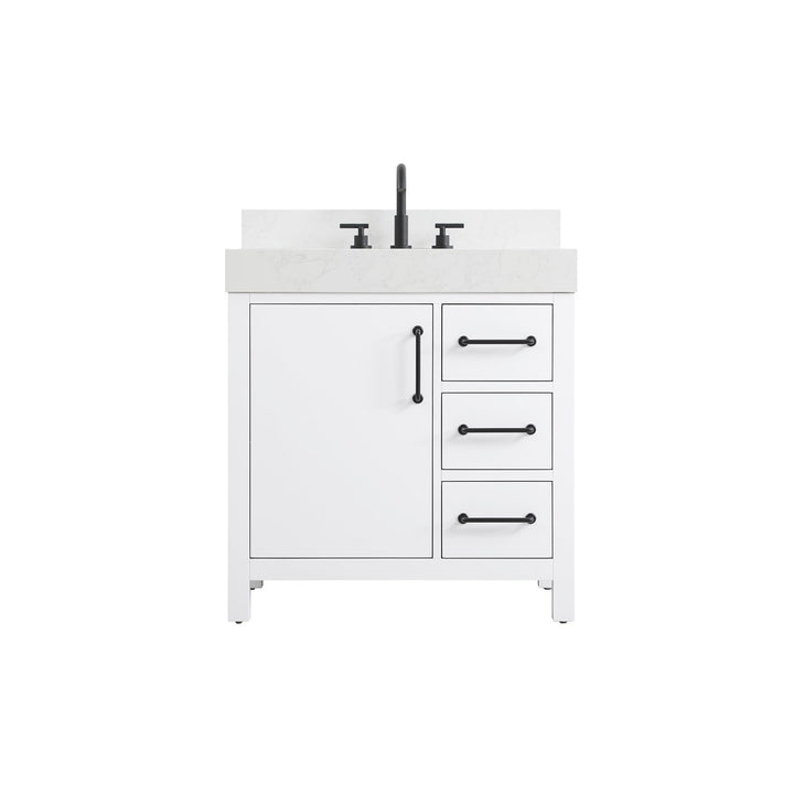 32 Inch Single Bathroom Vanity In White With Backsplash - View 3 - Joshua Marshal