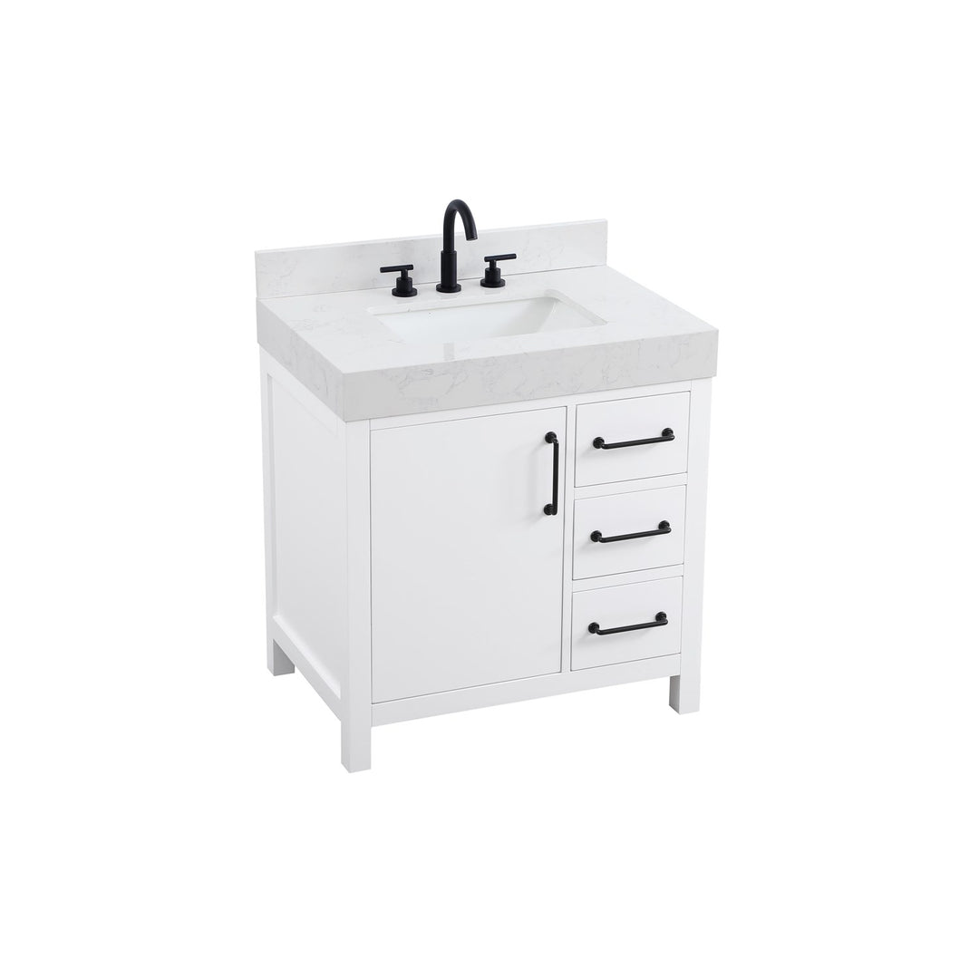 32 Inch Single Bathroom Vanity In White With Backsplash - View 4 - Joshua Marshal