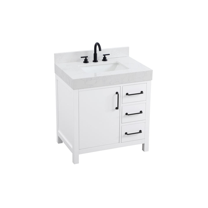 32 Inch Single Bathroom Vanity In White With Backsplash - View 4 - Joshua Marshal