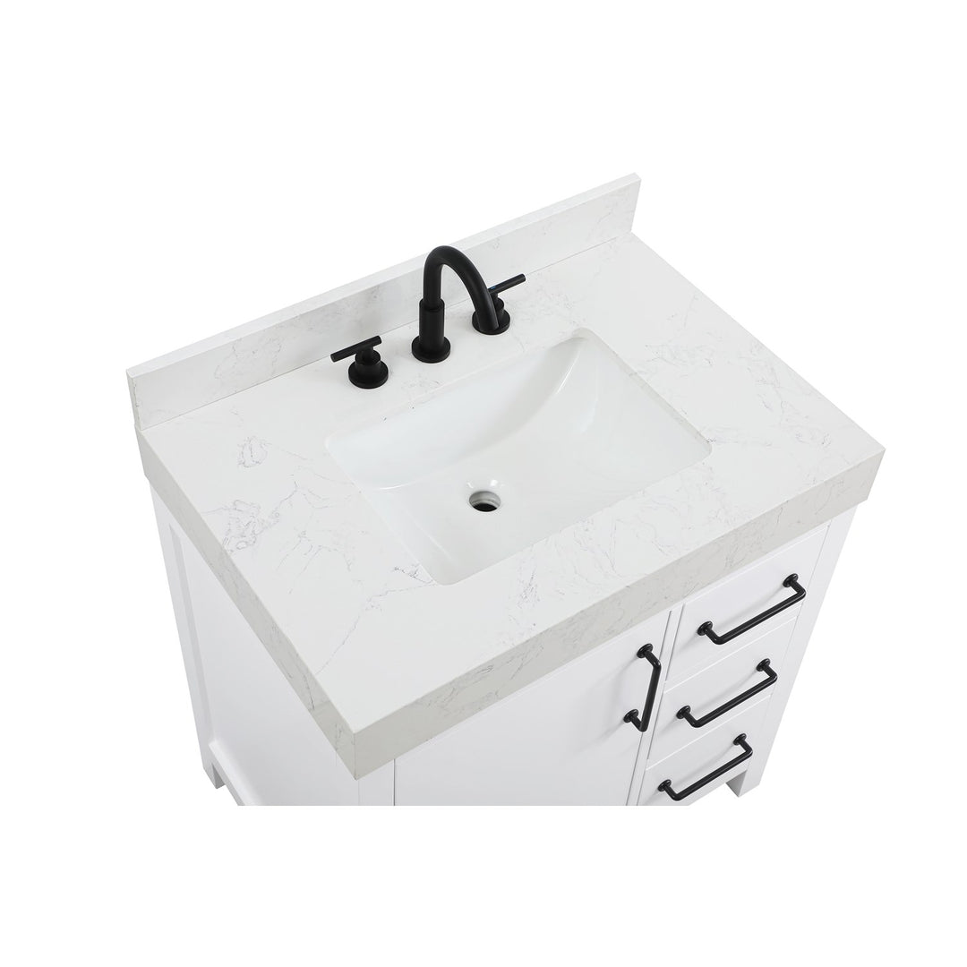 32 Inch Single Bathroom Vanity In White With Backsplash - View 5 - Joshua Marshal