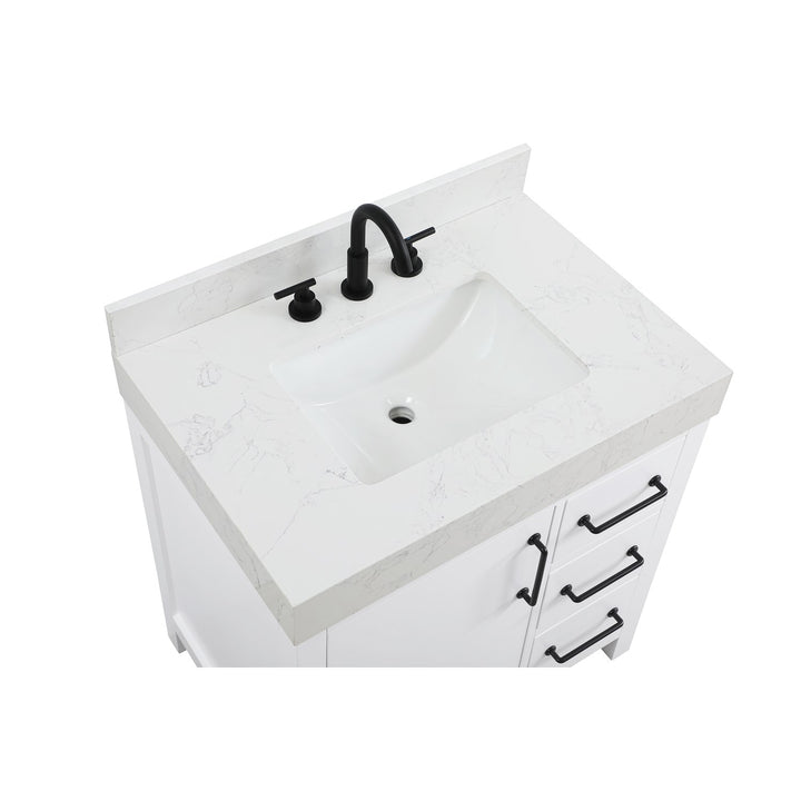 32 Inch Single Bathroom Vanity In White With Backsplash - View 5 - Joshua Marshal