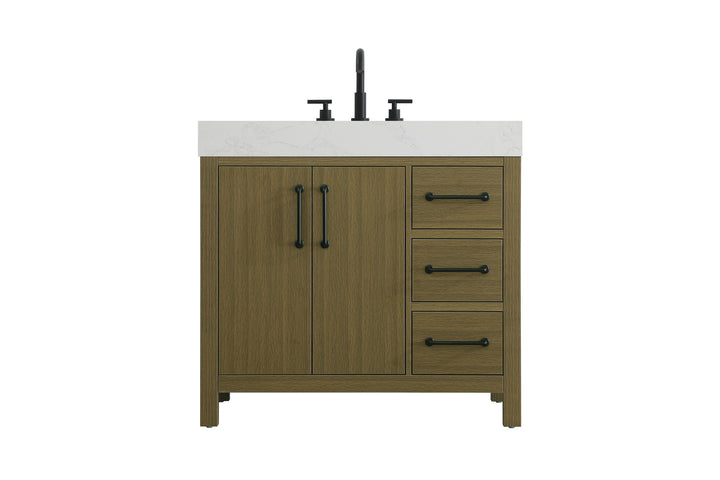36 Inch Single Bathroom Vanity In Chestnut Brown - View 3 - Joshua Marshal