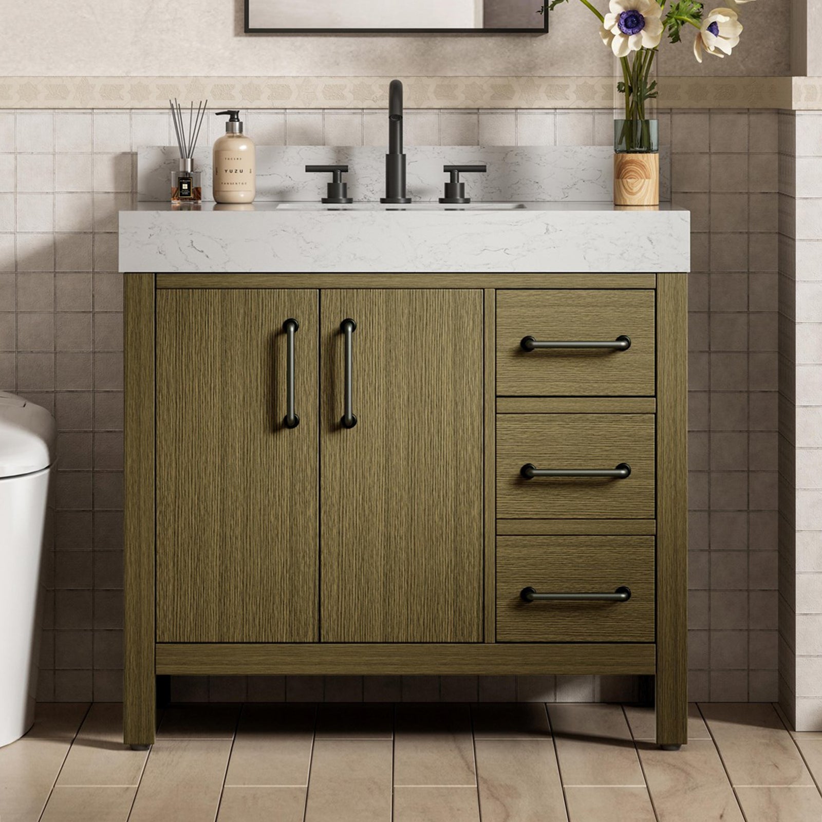 36 Inch Single Bathroom Vanity In Chestnut Brown With Backsplash Chestnut Brown Finish - KITCHEN & BATH by Joshua Marshal