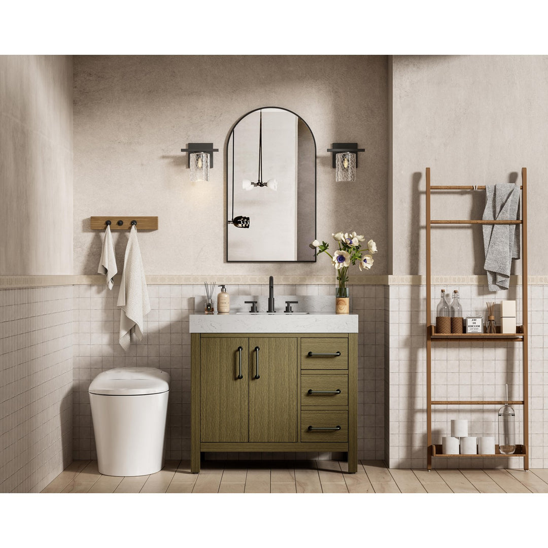 36 Inch Single Bathroom Vanity In Chestnut Brown With Backsplash - View 2 - Joshua Marshal