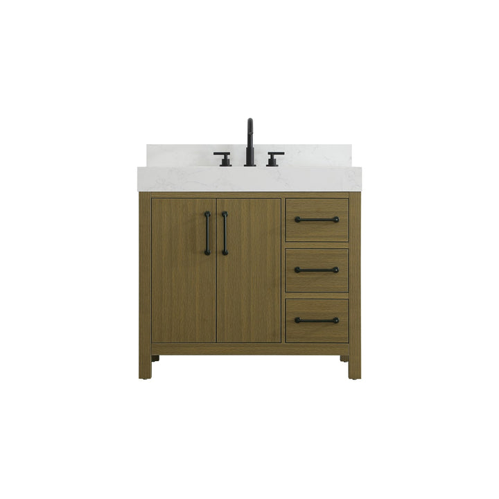 36 Inch Single Bathroom Vanity In Chestnut Brown With Backsplash - View 3 - Joshua Marshal