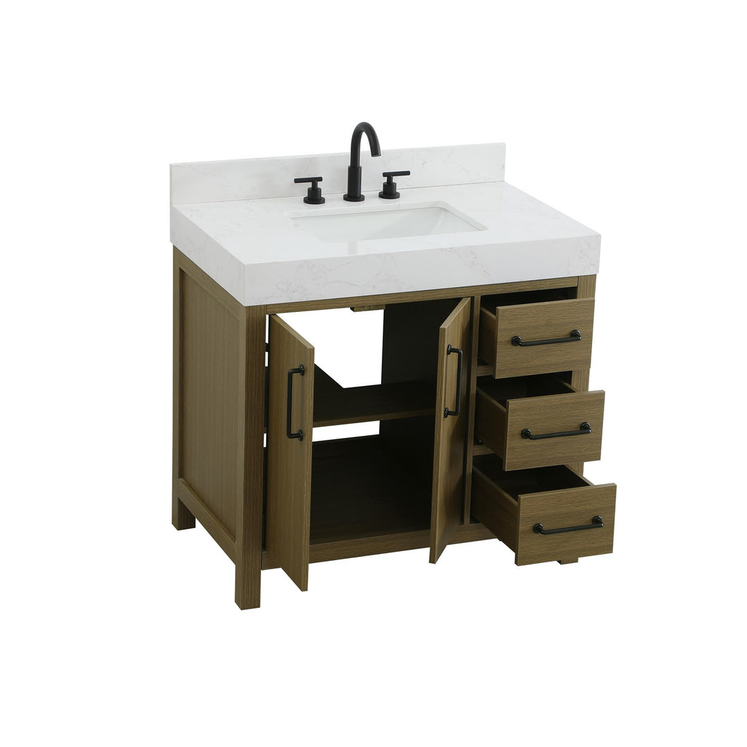 36 Inch Single Bathroom Vanity In Chestnut Brown With Backsplash - View 4 - Joshua Marshal