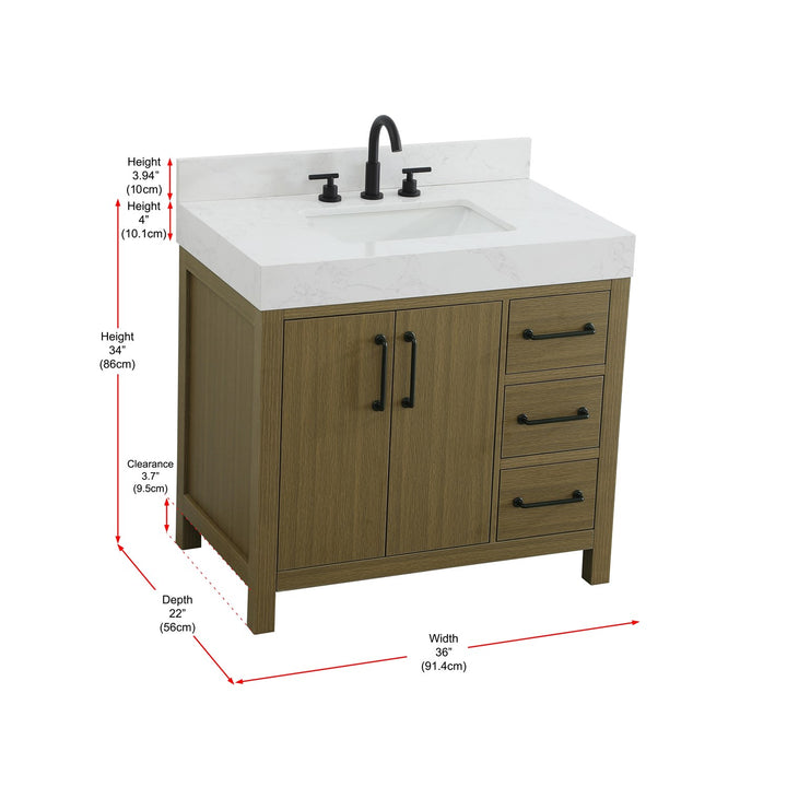 36 Inch Single Bathroom Vanity In Chestnut Brown With Backsplash - View 6 - Joshua Marshal