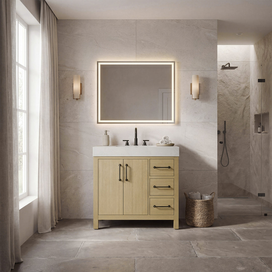 36 Inch Single Bathroom Vanity In Honey Brown - View 2 - Joshua Marshal