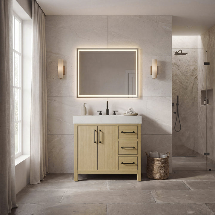 36 Inch Single Bathroom Vanity In Honey Brown - View 2 - Joshua Marshal