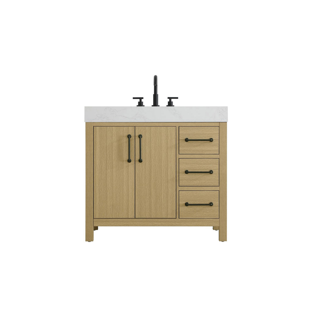 36 Inch Single Bathroom Vanity In Honey Brown - View 3 - Joshua Marshal