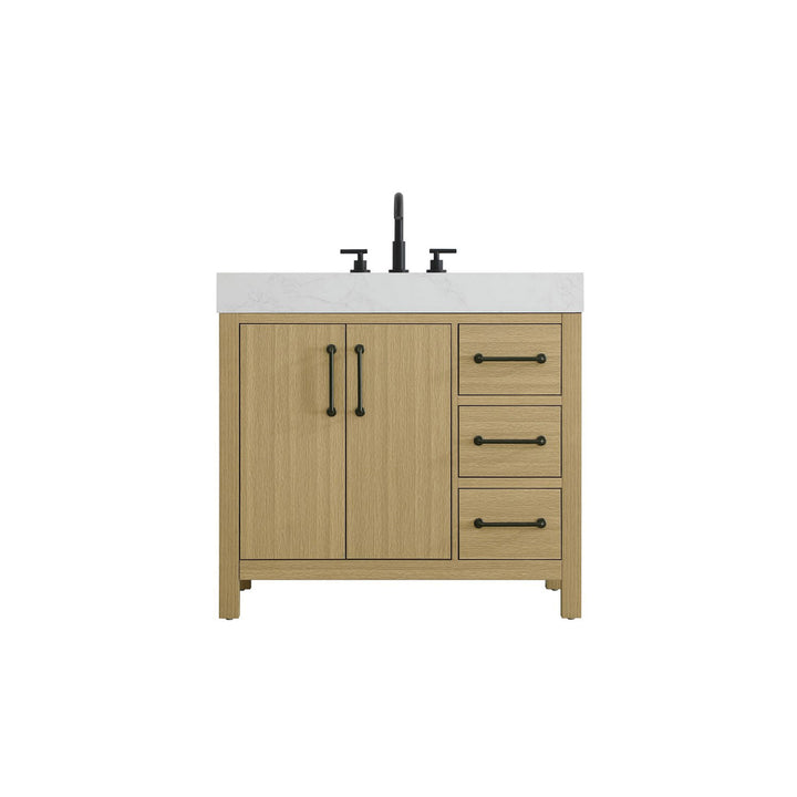 36 Inch Single Bathroom Vanity In Honey Brown - View 3 - Joshua Marshal
