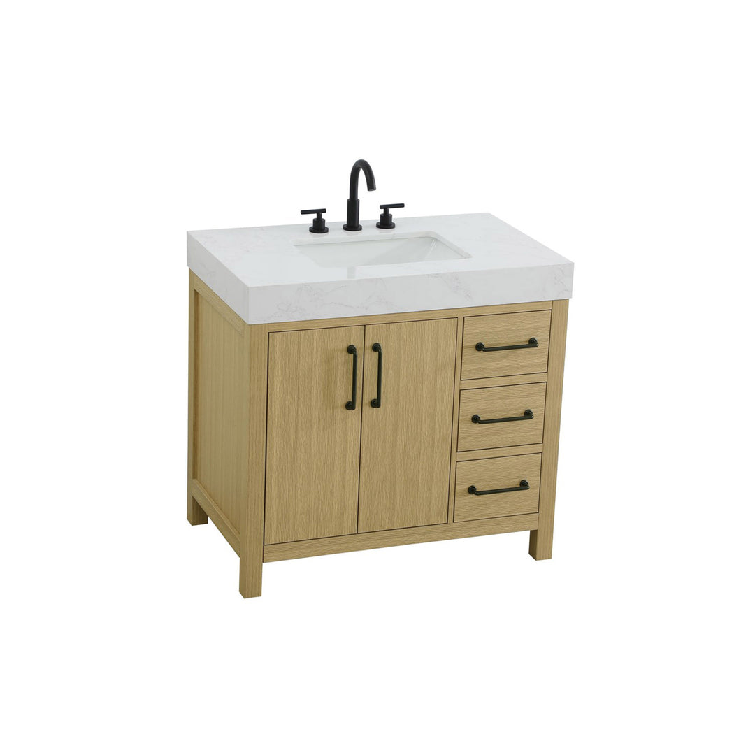 36 Inch Single Bathroom Vanity In Honey Brown - View 4 - Joshua Marshal