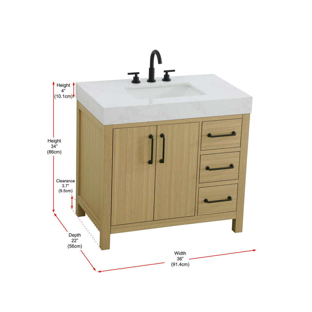 36 Inch Single Bathroom Vanity In Honey Brown - View 6 - Joshua Marshal