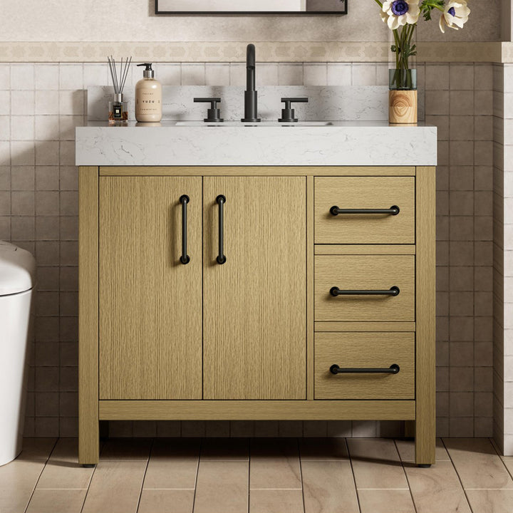 36 Inch Single Bathroom Vanity In Honey Brown With Backsplash Honey Brown Finish - KITCHEN & BATH by Joshua Marshal