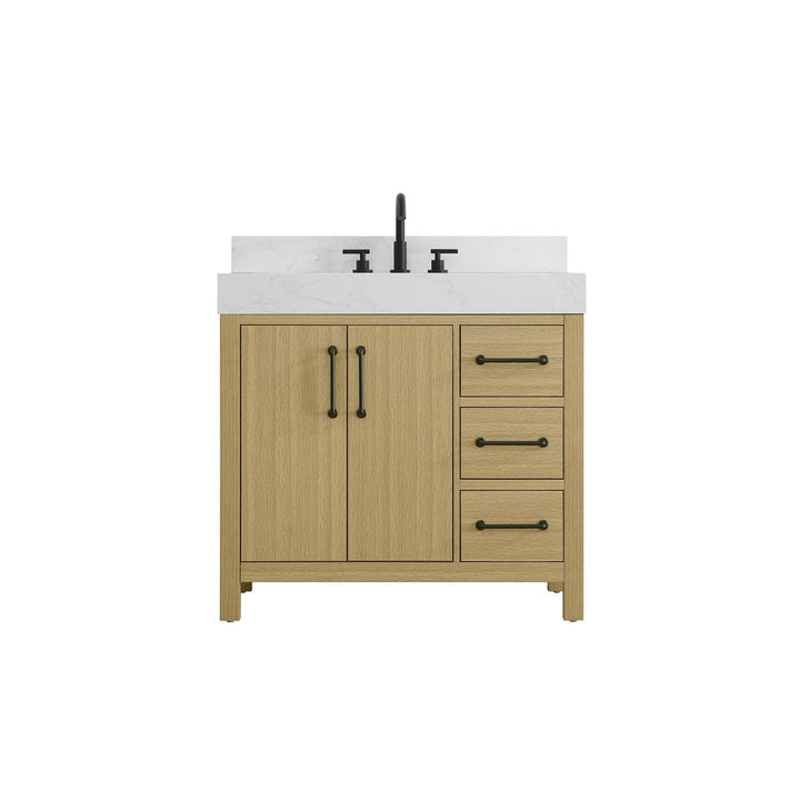 36 Inch Single Bathroom Vanity In Honey Brown With Backsplash - View 3 - Joshua Marshal