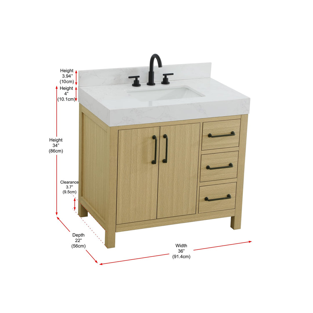 36 Inch Single Bathroom Vanity In Honey Brown With Backsplash - View 5 - Joshua Marshal