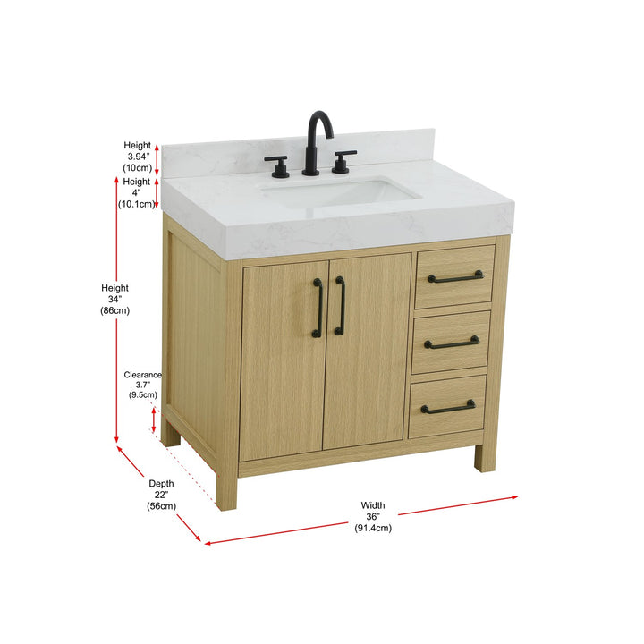 36 Inch Single Bathroom Vanity In Honey Brown With Backsplash - View 5 - Joshua Marshal