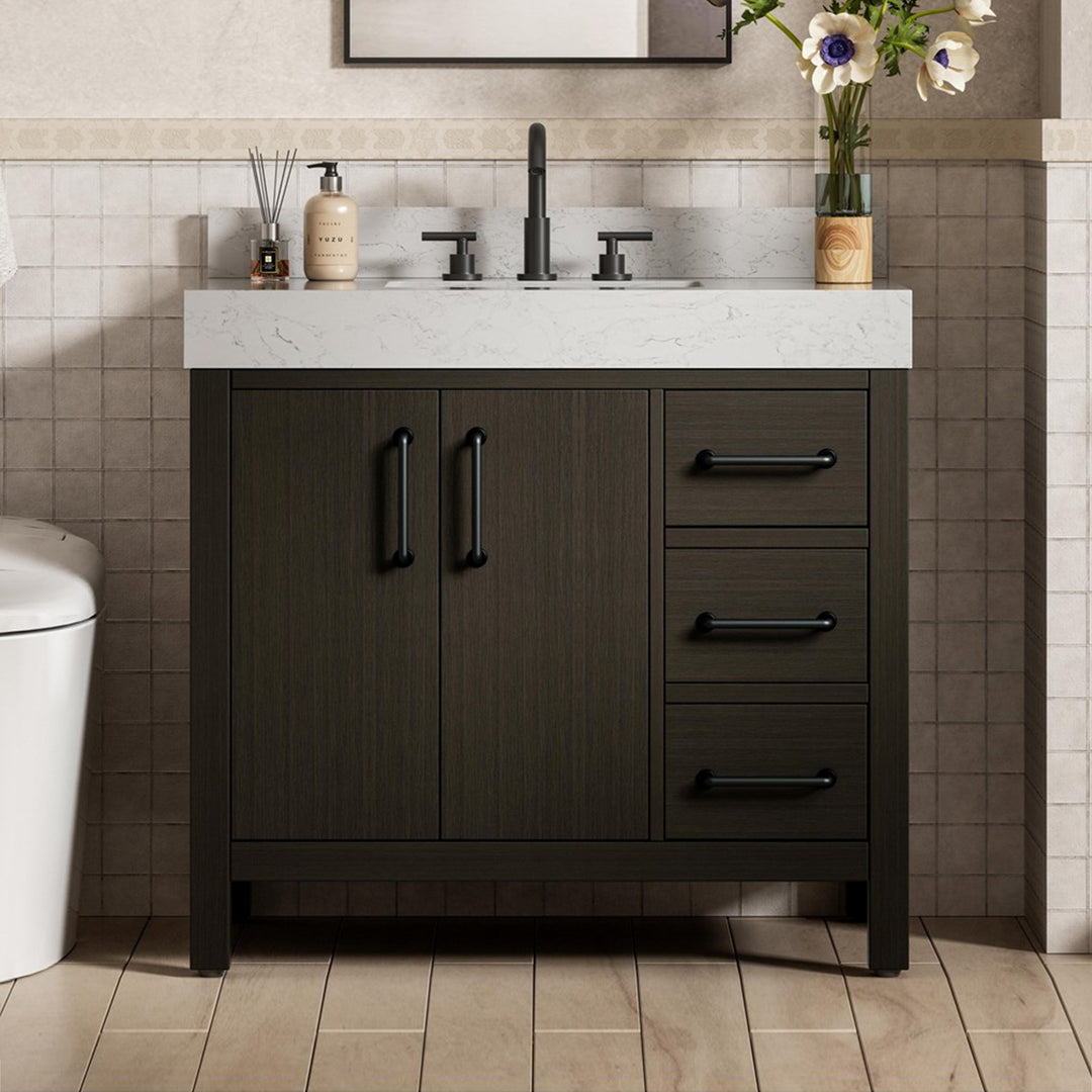36 Inch Single Bathroom Vanity In Mocha Brown With Backsplash Mocha Brown Finish - KITCHEN & BATH by Joshua Marshal