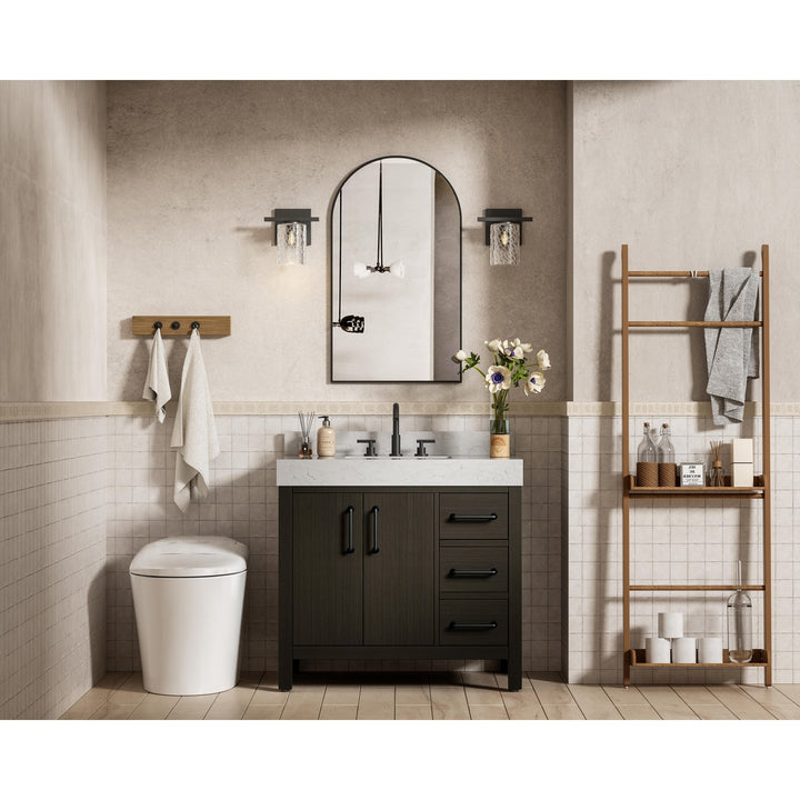 36 Inch Single Bathroom Vanity In Mocha Brown With Backsplash - View 2 - Joshua Marshal