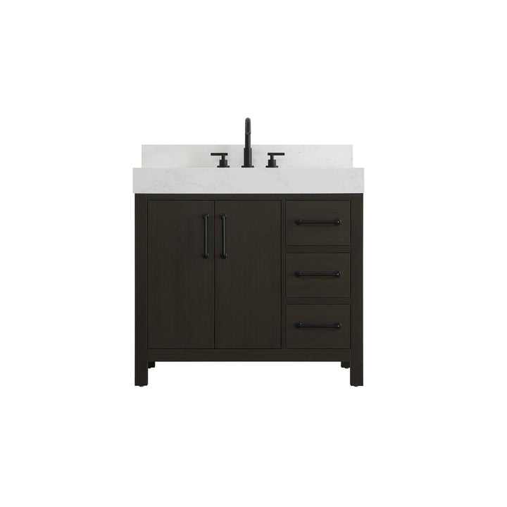36 Inch Single Bathroom Vanity In Mocha Brown With Backsplash - View 3 - Joshua Marshal