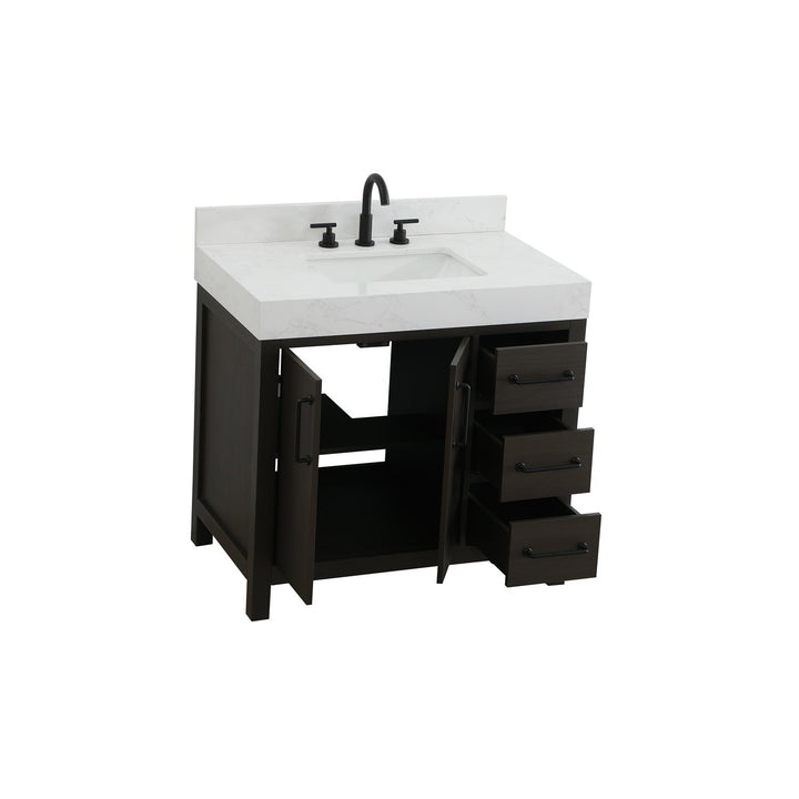 36 Inch Single Bathroom Vanity In Mocha Brown With Backsplash - View 4 - Joshua Marshal