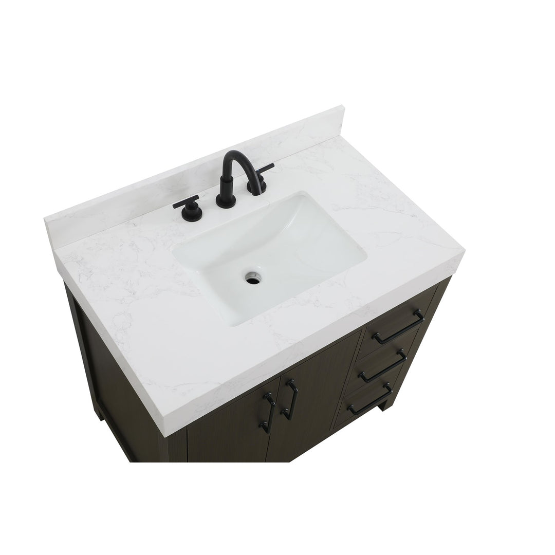 36 Inch Single Bathroom Vanity In Mocha Brown With Backsplash - View 5 - Joshua Marshal