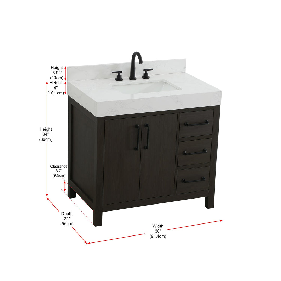 36 Inch Single Bathroom Vanity In Mocha Brown With Backsplash - View 6 - Joshua Marshal