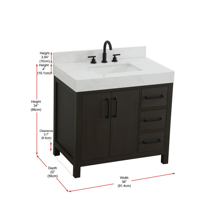 36 Inch Single Bathroom Vanity In Mocha Brown With Backsplash - View 6 - Joshua Marshal