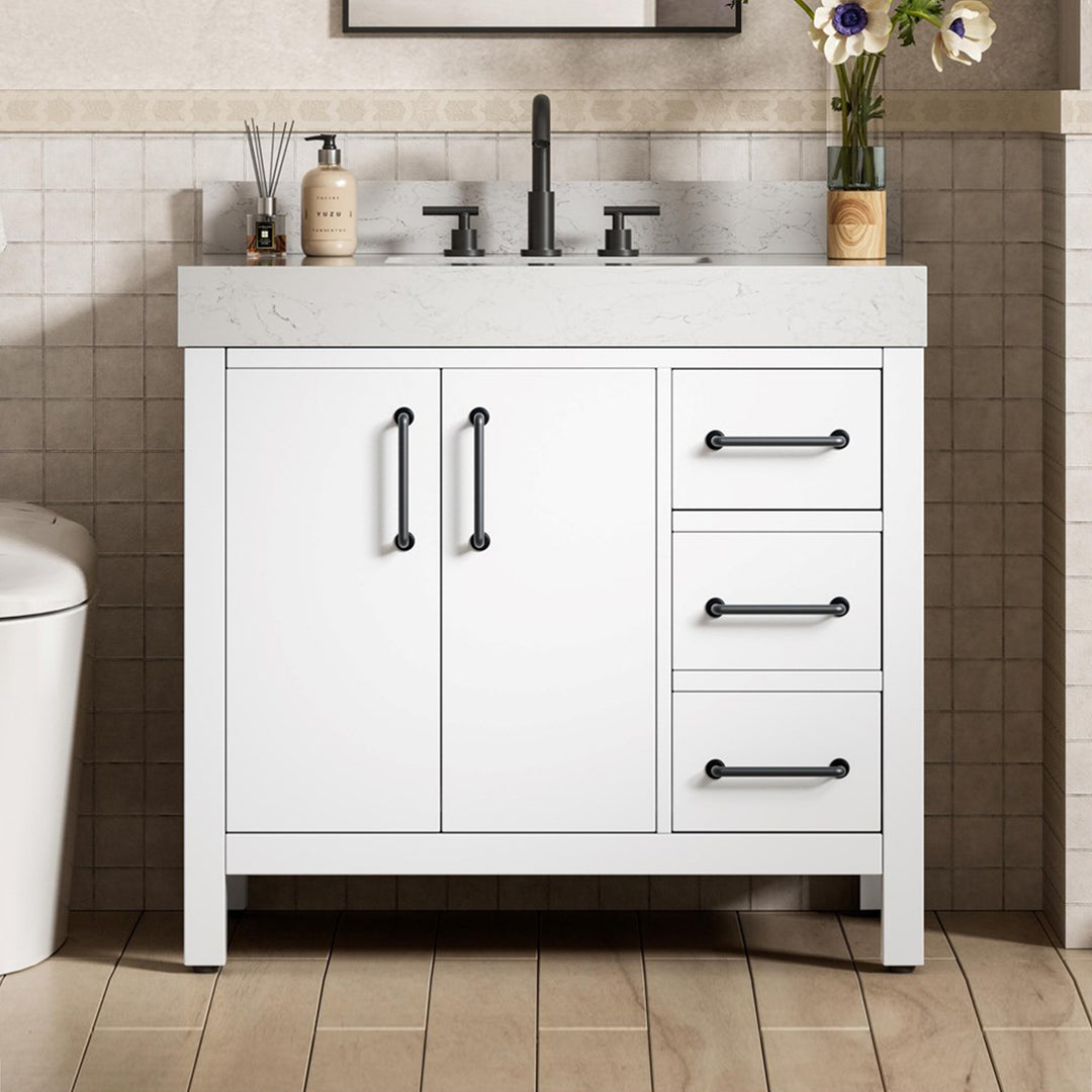 36 Inch Single Bathroom Vanity In White With Backsplash White Finish - KITCHEN & BATH by Joshua Marshal