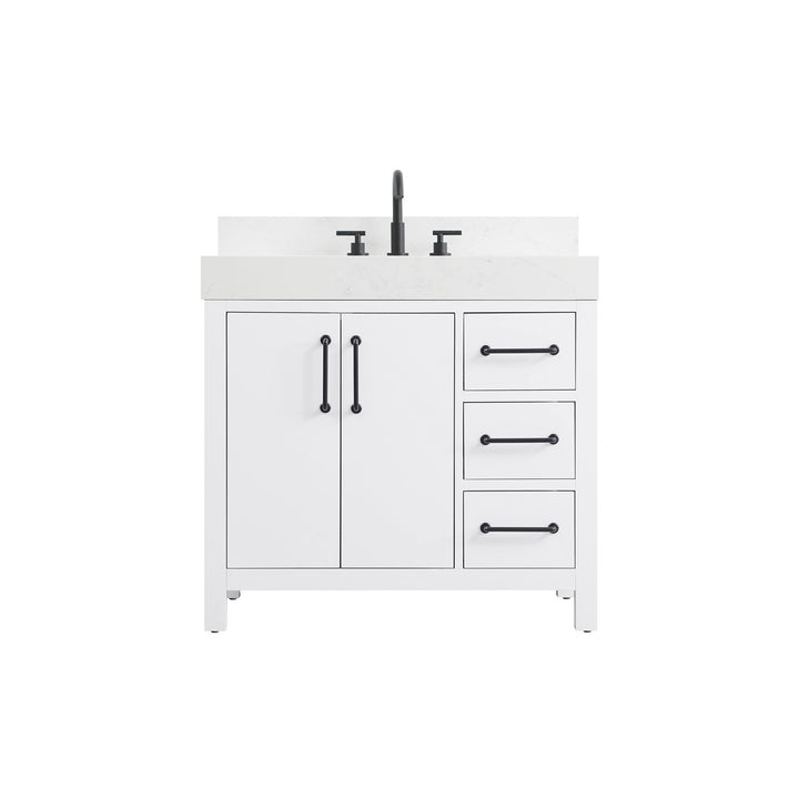 36 Inch Single Bathroom Vanity In White With Backsplash - View 3 - Joshua Marshal