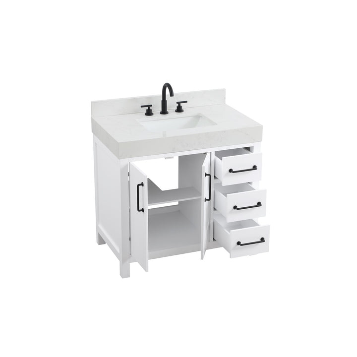 36 Inch Single Bathroom Vanity In White With Backsplash - View 4 - Joshua Marshal